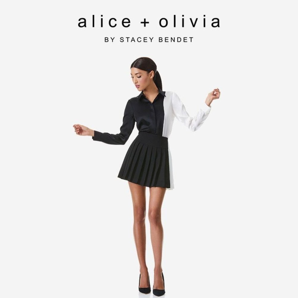 Alice + Olivia Toni Asymmetric Pleated Skirt